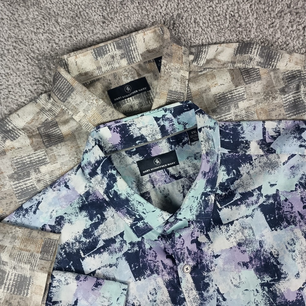 Lot of 2 Hart Schaffner Marx Men's XXL Short Sleeve Shirts Abstract Pattern